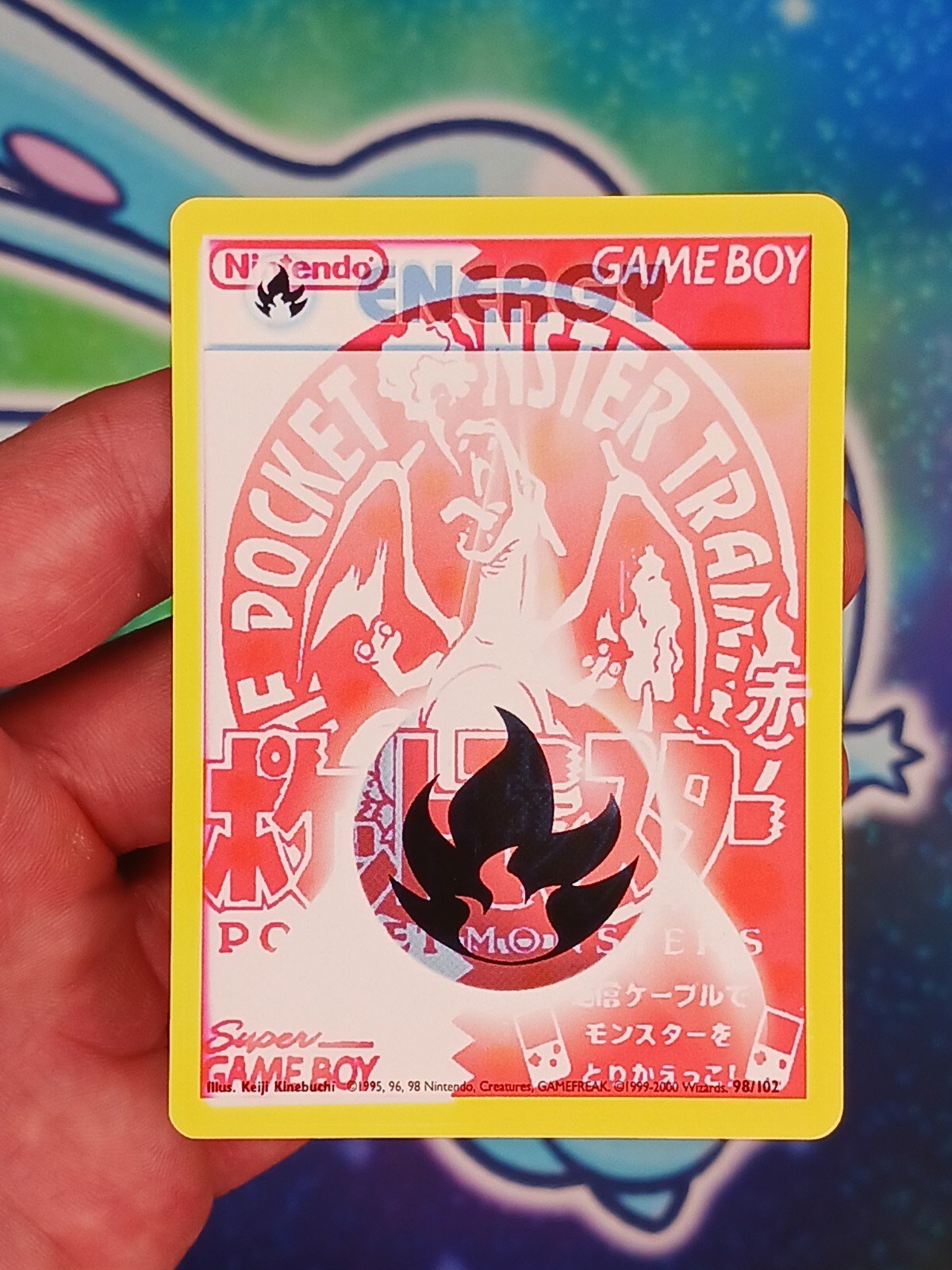 "Pokemon Red Charizard" Fire Energy 98/102 Base Set NM - Sun Bleached 1.5 Years