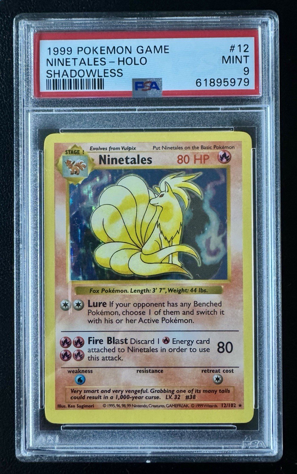 Pokemon Ninetales Base Set Shadowless Holo Rare #12 PSA 9 Mint