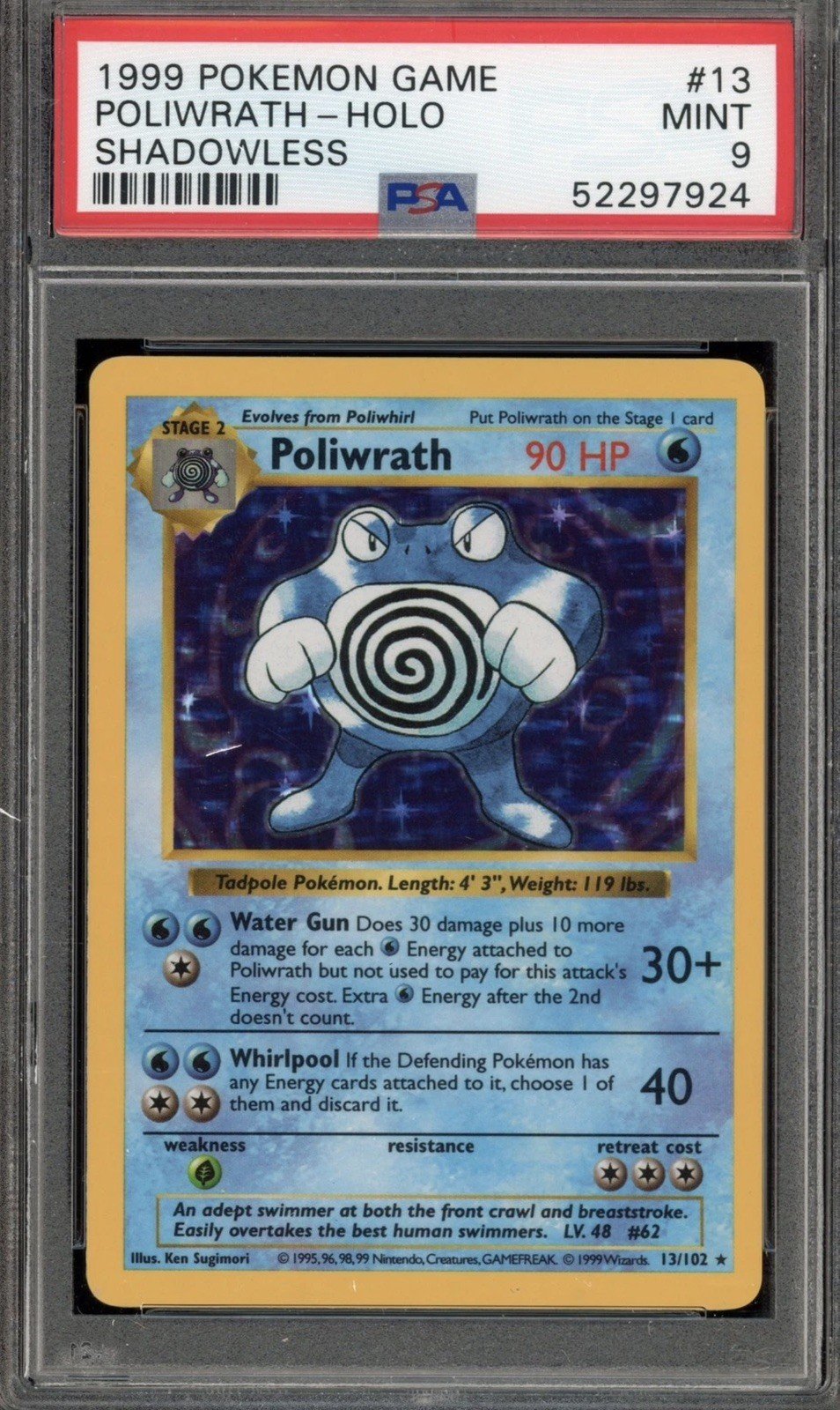 Pokemon Poliwrath Base Set Shadowless Holo Rare #13 PSA 9 Mint