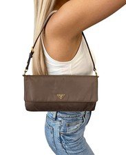PRADA Vintage Triangle Logo Tessuto Shoulder Bag Khaki Gold Nylon 106543