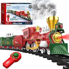 Remote Control Christmas Train Set with Lights, Sound & Smoke for Kids