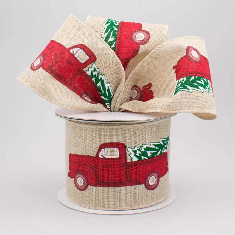 RG 2.5" Vintage Truck with Tree Ribbon: Light Natural (10 Yards)