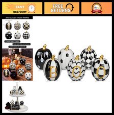 Set of 6 Ceramic Halloween Pumpkins - Indoor Fall Decor, Spooky Decorations