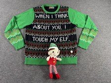 Spencers Sweater Mens Large Funny Ugly Christmas Knit Touch My Elf Crew