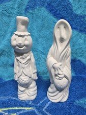 Standing Pumpkin Head And Ghost Head 7" tall Halloween Ceramic Ready To Paint