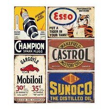 Tin Signs 5 Pieces Reproduction Vintage, Gas Oil Metal Signs, Home Kitchen Man C