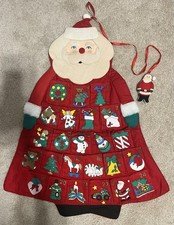 Vintage 1960 Santa Quilted Christmas Advent Calendar Wall Hanging Movable Santa