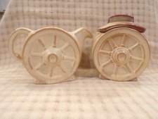Vintage 1960s Frankoma Pottery Beige Wagon Wheel Cream & Sugar Complete Set