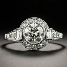 Vintage 2.50 Ct Round Cut Diamond 14K White Gold Finish Art Deco Engagement Ring