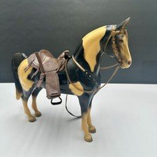 Vintage 50s Breyer USA Black & White Pinto Horse w/Chain & Incomplete Saddle