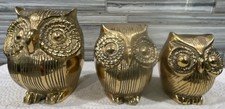 Vintage Brass Owl Family Figurines Set of 3 Retro Paperweight Trio Decor