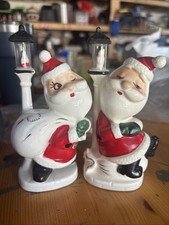 Vintage Ceramic Santa Figurine Set Of Two– Leaning on Lamp Post, Christmas Decor
