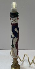 Vintage Christmas Pencil Slim Snowman Lamp 10” Works Corded Resin Brass Stand