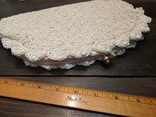 Vintage Crocheted Raffia Clutch Purse Handbag Cream Woven Off White Japan