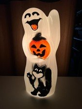 Vintage Empire 33” Blow Mold Halloween Happy Ghost With Pumpkin And Cat Light