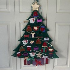 Vintage Fabric Tree Advent Calendar 24 Numbered Pockets Countdown To Christmas
