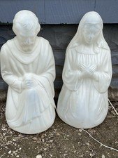 Vintage General Foam Blow Mold Christmas Lighted Nativity Set White Mary Joseph
