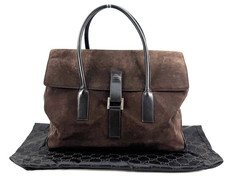 Vintage GUCCI 2way Top Handle Shoulder/Tote Bag Brown Suede Leather Authentic