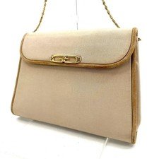 Vintage Gucci Canvas Shoulder bag Crossbody Gold Chain Pouch Authentic
