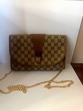 Vintage Gucci GG Supreme Sherry Web Clutch Shoulder Bag + AM Gold Chain