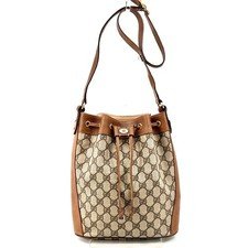 Vintage Gucci Sherry GG PVC Leather Shoulder Drawstring Hand Bag Brown 41 02 034