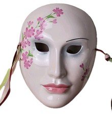 Vintage Hand Painted Porcelain Flower Mask Wall Hanging Masquerade Mask