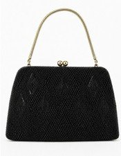 Vintage La Regale Black Beaded Evening Bag Purse Made In Japan W/ Italian Beads