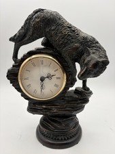 Vintage Large Wolf Walking Down Mountain Mantle Clock 1970s-Animal Clock -WORKS