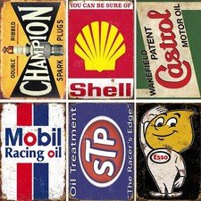 Vintage Metal Tin Signs Set of 6, Retro Garage Signs & Oil & Gas Station Wall...