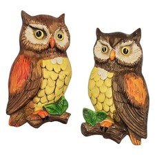 Vintage Owl Set Ceramic Wall Decor AS IS Made In Japan Grandmacore Retro 7 Inch