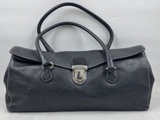 Vintage Prada Black Grained Leather Bowler Bag White Contrast Stitching