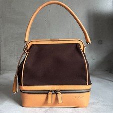 Vintage PRADA brown Leather Metal Frame Dr Bag Cerniera Double Handle Hand Bag