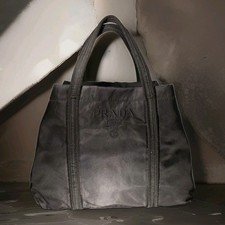 Vintage Prada Tessuto Black Nylon Tote Bag Passamaneria Rope Trim Embroidered...