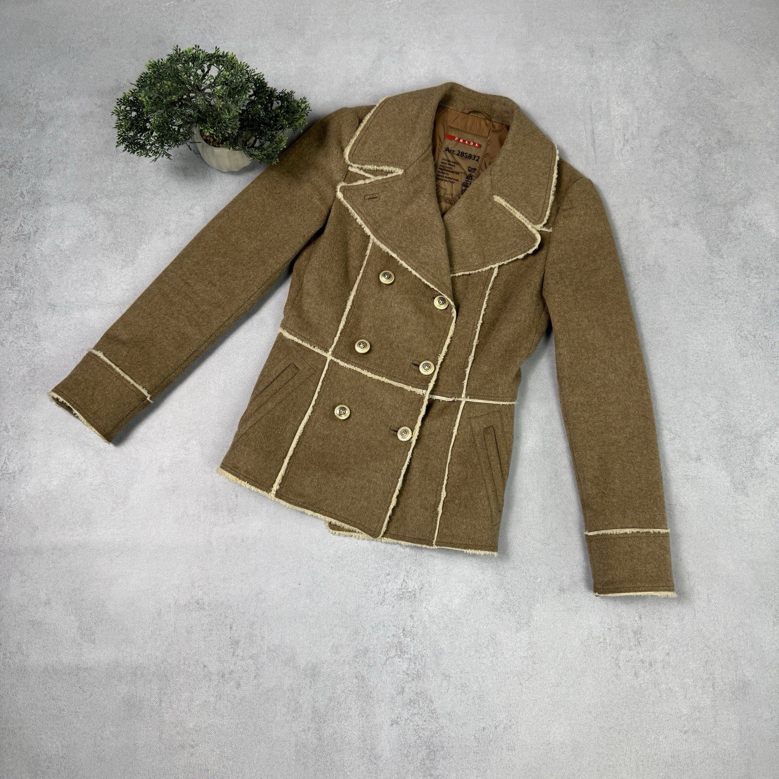 Vintage Prada Women Wool Coat Brown Made In Italy