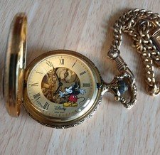 Vintage Swiss Made Disney Mickey Mouse Gold Majesti Pocket Watch Pre-Owned