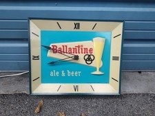Vintage Working 1950's BALLANTINE Beer Lighted Bar Advertising Wall Clock Sign