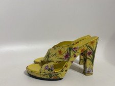 Vtg Gucci Yellow Floral Canvas Sandal Heels 37
