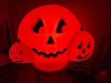 Vtg Union Products Pumpkin Trio Light Up Blow Mold Halloween Decor WORKS *READ*
