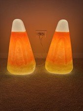 VTG Rare Union Halloween Candy Corn Lighted Blow Molds Lot of 2