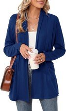 Women's Lightweight Open Front Cardigan Long Sleeve Casual Knit Sweater Pockets