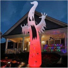 12FT Halloween Ghost Inflatable - Giant Red LED Yard Decor with Spooky Webs Lawn