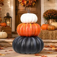 23 Inch Large Stackable Pumpkin,3 Tier Fall Halloween Porch Decor