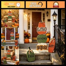 3 Pack 24.8" Pumpkin Wood Porch Stand Decor - Happy Fall Sign for Home, Garden,