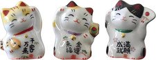 3-Piece Maneki Neko Cat Figurine Set, Mini Japanese Ceramic Lucky