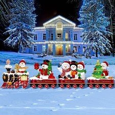 5" x 5" 4pc 2D Festive Holiday Snowman Train Set Garden Outdoor Stake