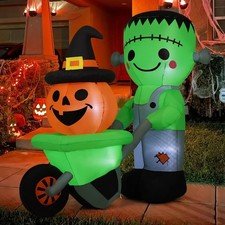 6.1FT Halloween Inflatables Outdoor Decorations Frankenstein with Pumpkin Car...