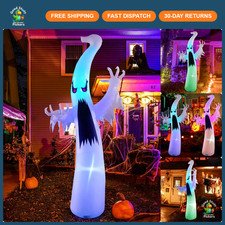 6FT/12FT Halloween Inflatable Ghost - Scary Red Eye Yard Decor with Colorful LED