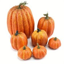7pcs Artificial Pumpkin Autumn Decor Set Halloween Harvest Festival Table