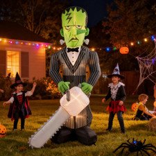 8FT Green Halloween Inflatables Blow up Chainsaw Frankenstein