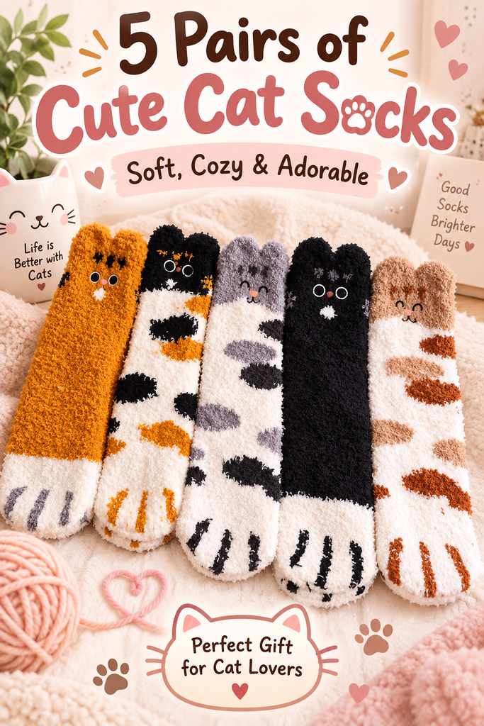 Five pairs of the best cute cat socks, soft and cozy, perfect gift for cat lovers seeking adorable and stylish accessories.